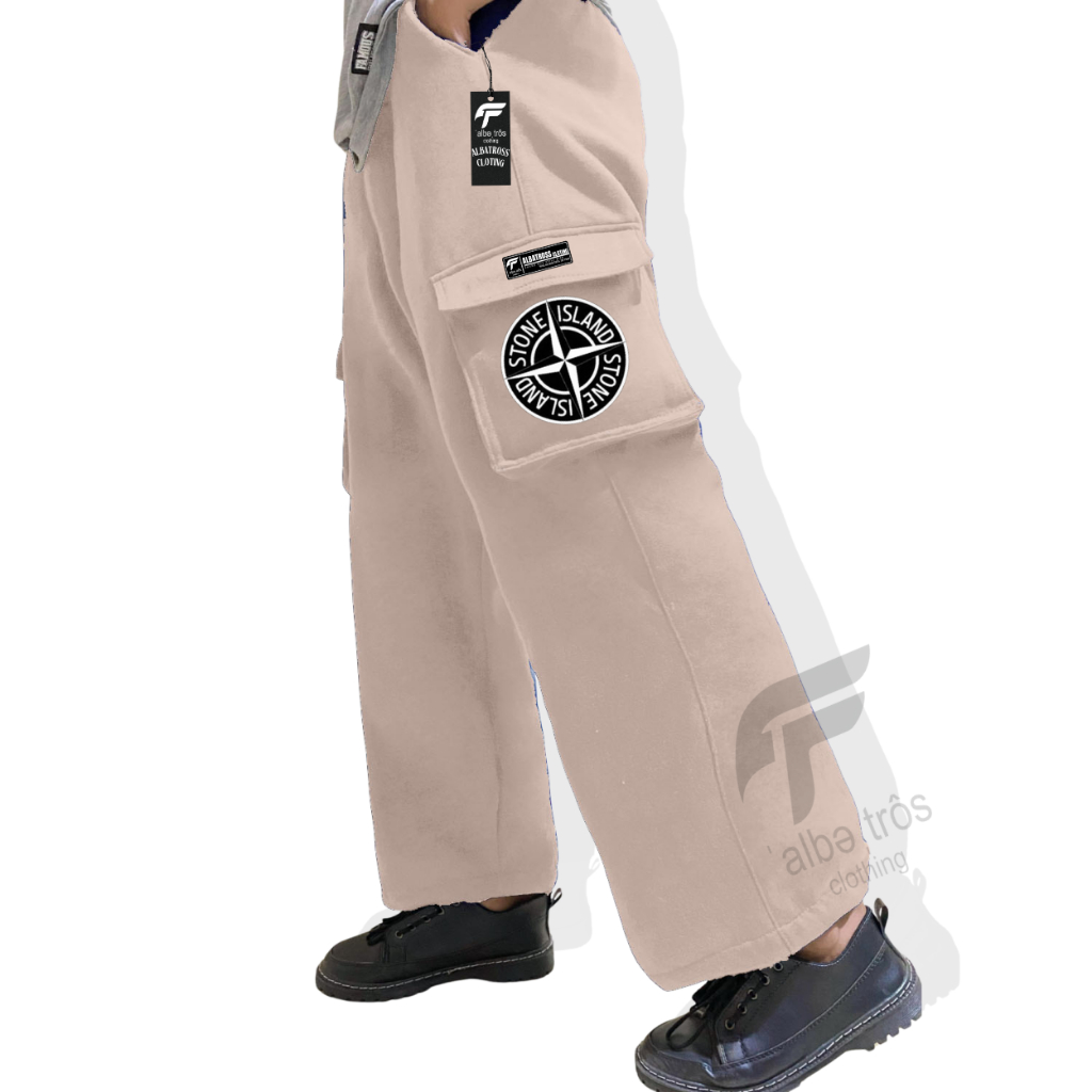 Albatross Clothing Celana Cargo Panjang Cowok Cewek Keren Warna Cream Navy Mint Motif Sablon Celana 