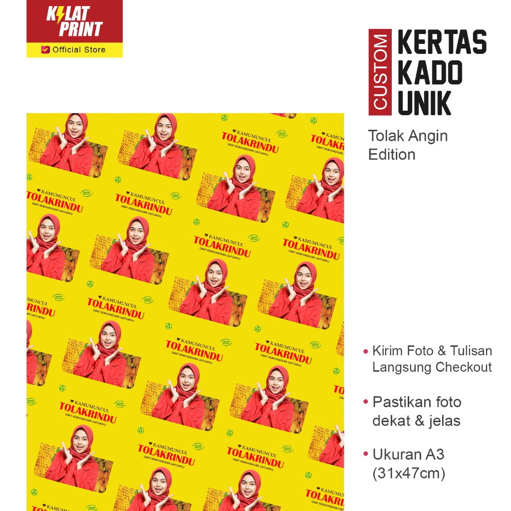 

Custom Kertas Kado Muka Foto Gambar Unik Tolak Angin Edition