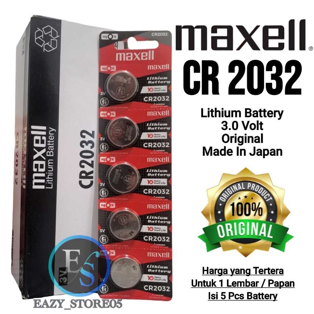 Baterai Maxell CR2032 3V Original Made In Japan Batre CR 2032 H  Batrai CMOS Ori Lembaran