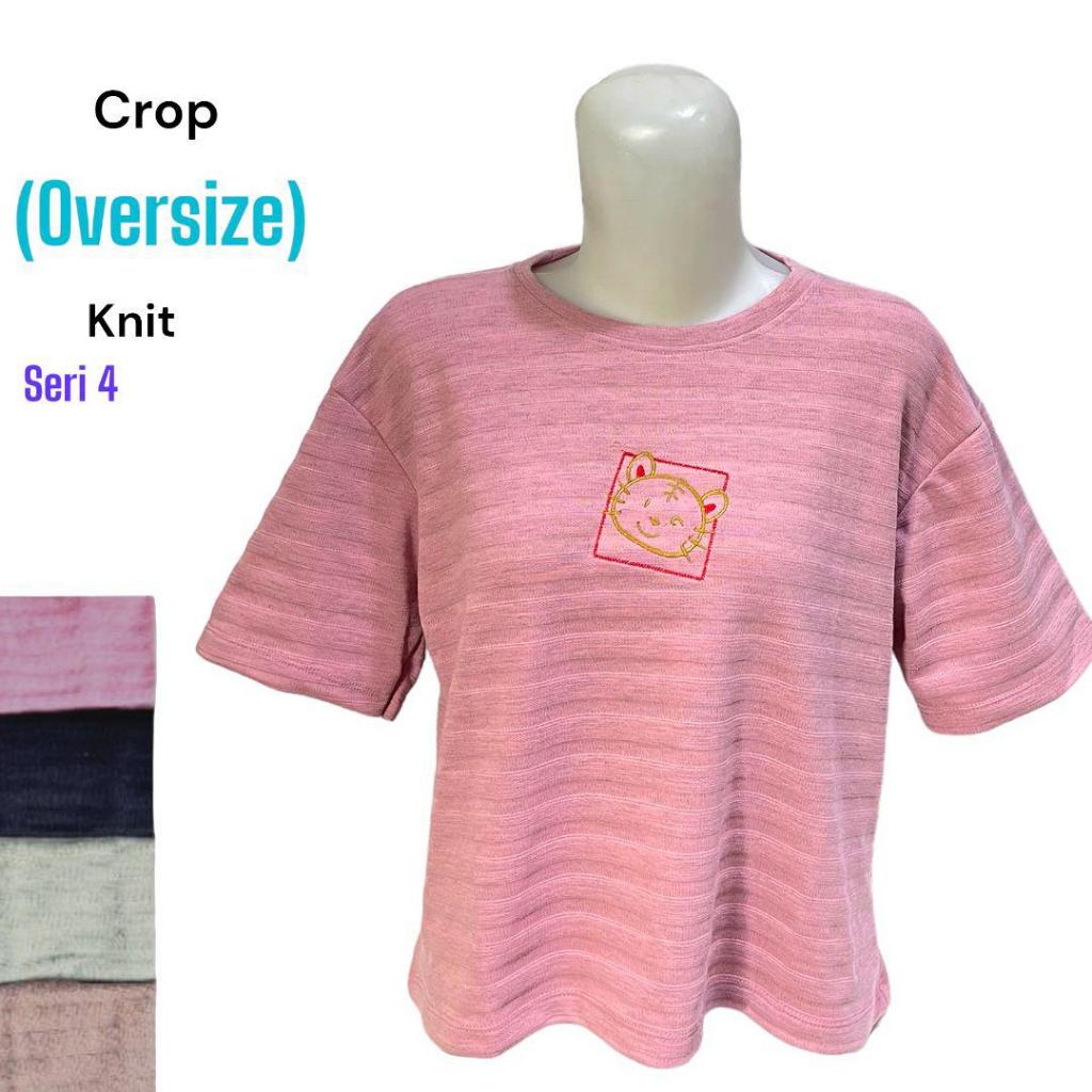 Crop T-shirt Oversize Bordir Karakter – Kaos Santai Nyaman & Stylish