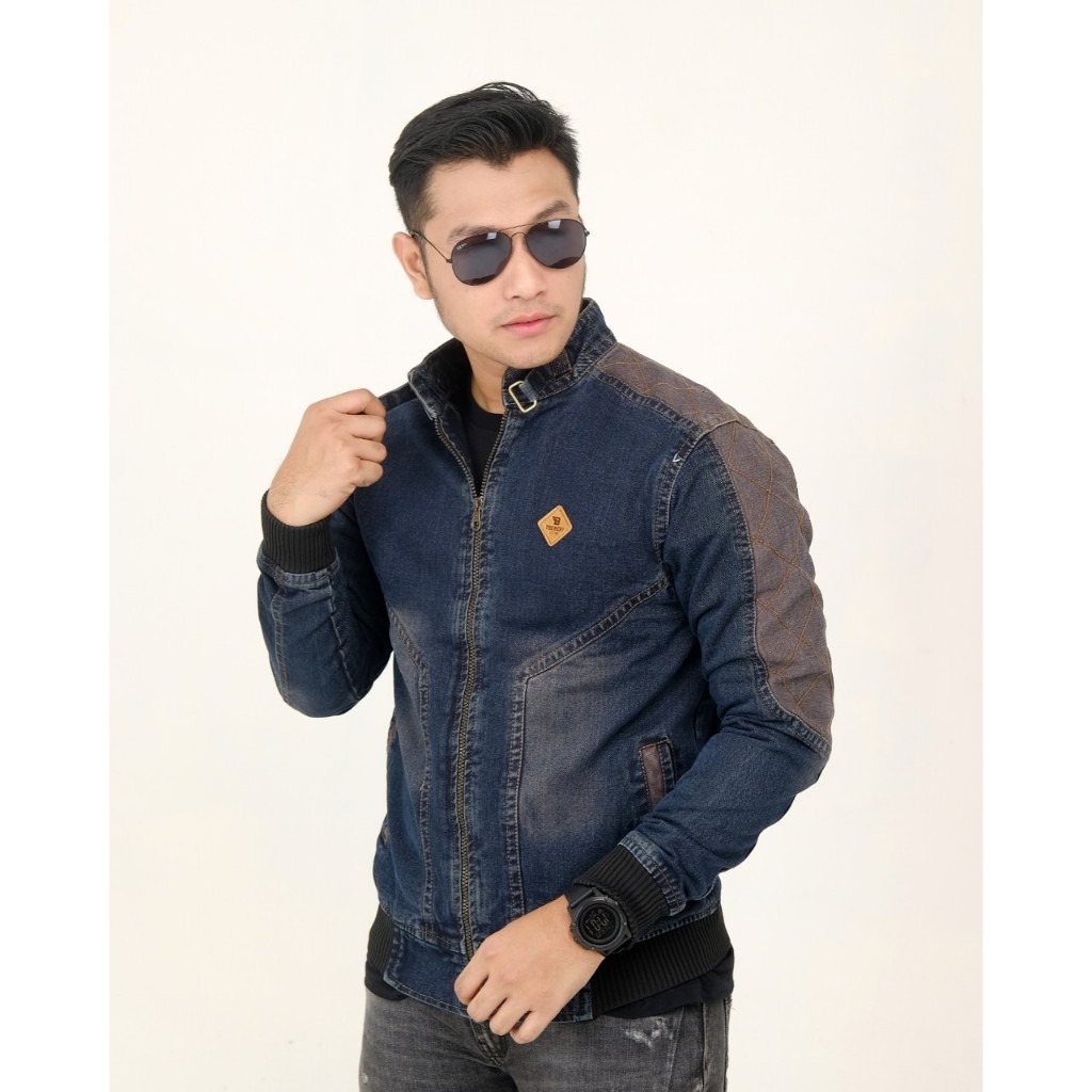 SIXTEEN - Jaket Jeans Pria Logo Kulit The Berry / Jacket Denim Pundak Terlaris