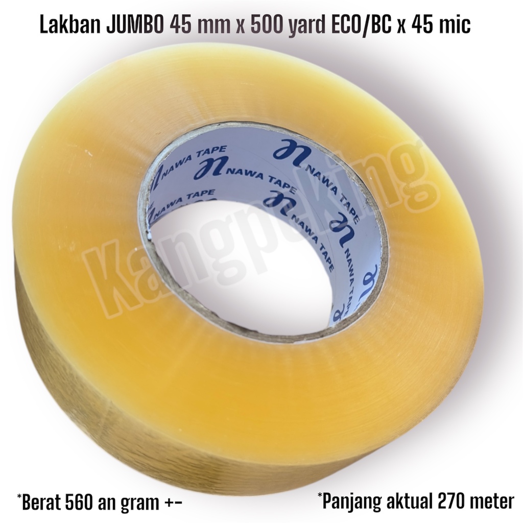 

LAKBAN BENING JUMBO 45 mm x 500 YARD ECO/BC x 45 micron TEBAL DAN LENGKET MURAH