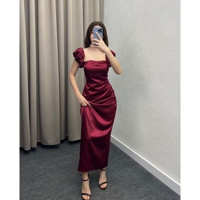 Dress Kayla bodycon kekinian, Dress pesta bahan velvet satin silk premium S~XXXL
