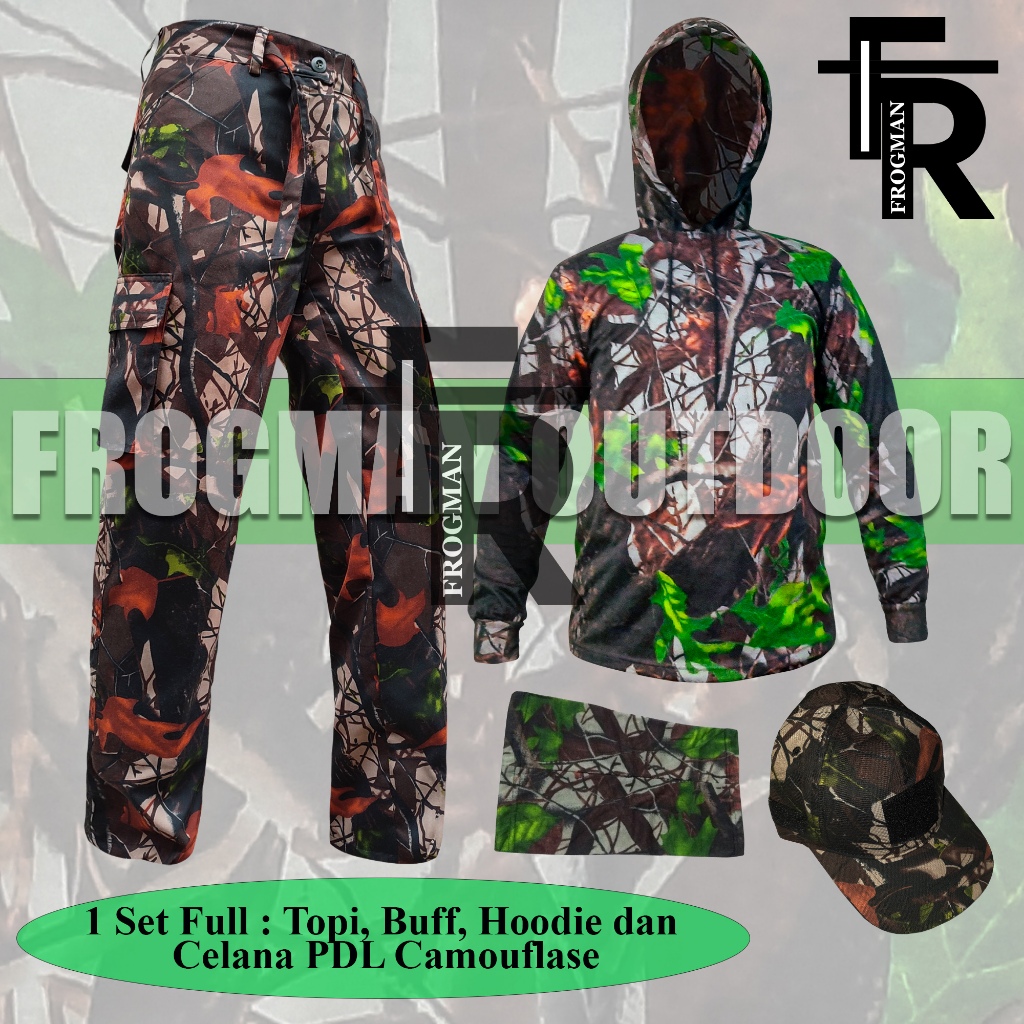 Satu Set Setelan Baju Kaos Hoodie Berubru Lengan Panjang dan Celana Panjang PDL Camo Perbakin Huntin