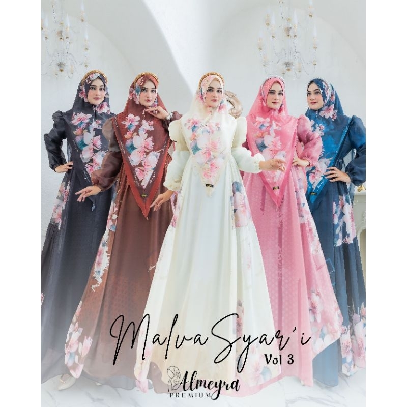 MALVA SYAR'I VOL 3 GAMIS SYAR'I CERUTY BABY DOLL MOTIF PRINTING BUSUI FRIENDLY GAMIS KHIMAR ORI PREM