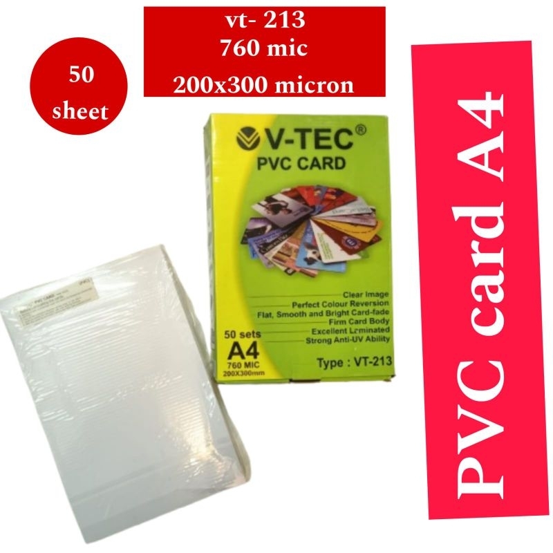 

( isi 5 lembar) PVC ID CARD V-tec white 0.76 isi 5 lembar VT- 213 A4