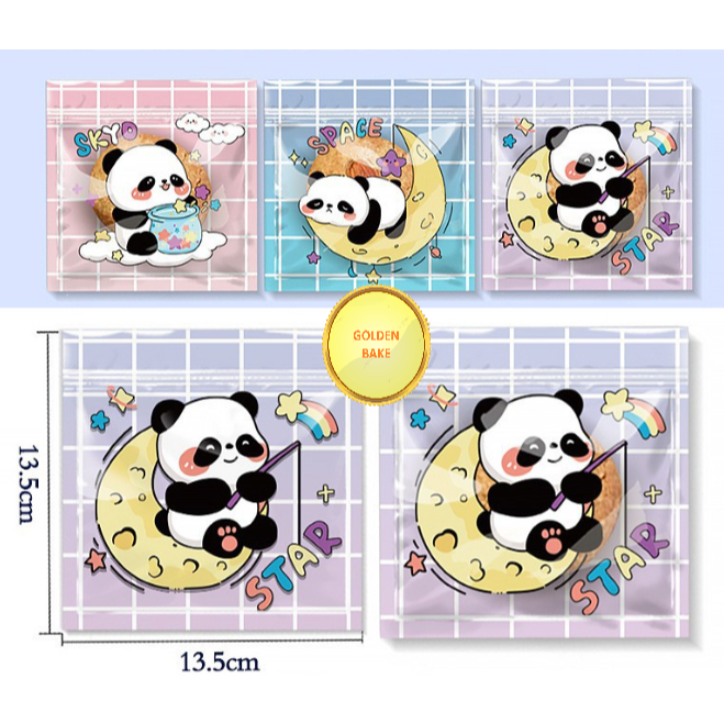 

GBake 50pcs plastik cookies ziplock motif PANDA 13,5cm x 13,5cm plastik snack aesthetic plastik cookies dengan perekat zip / plasti klip cookies kue