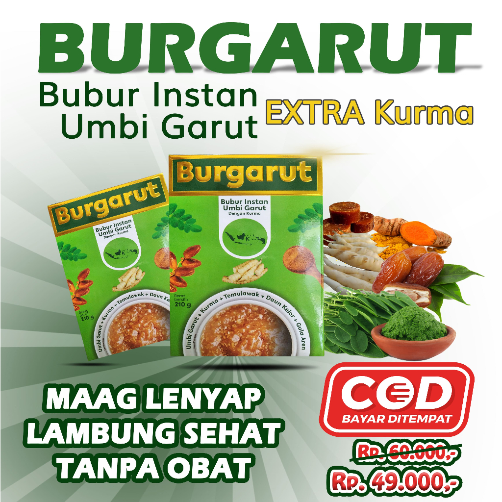 

Bubur Umbi Garut Daun Kelor Temulawak BURGARUT Sereal Asam Lambung Maag Gerd