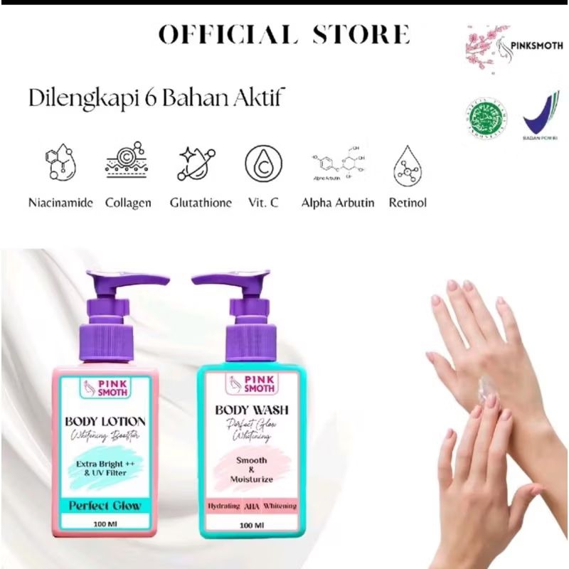 Paket Handbody Pemutih Kulit & Body Wash Pinksmoth Perawatan Kulit Kusam Susah Putih Whitening Orang