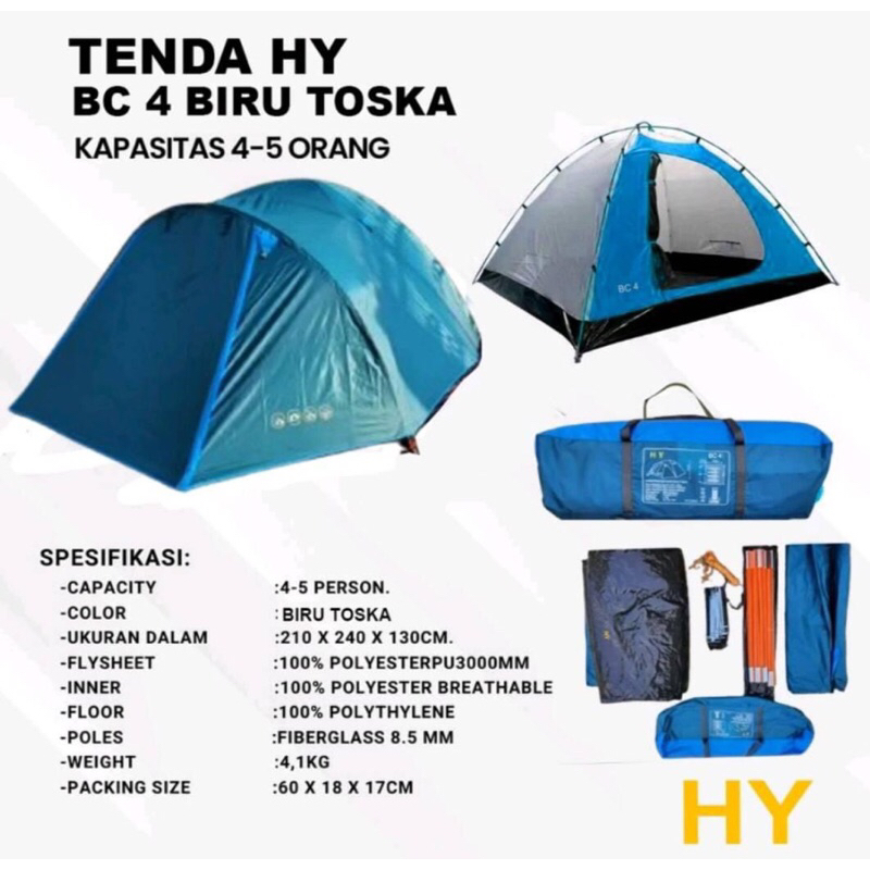 TENDA CAMPING HY BORNEO 4 / BORNEO 4 KAPASITAS 4/5 ORANG