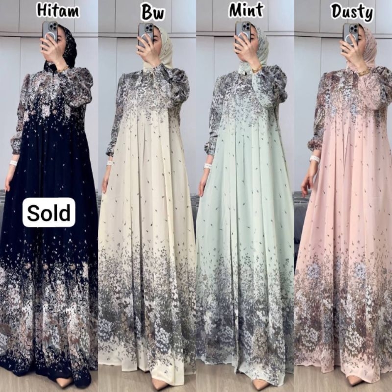 Gamis Set Hijab Tiara - Gamis Set Hijab Bunga - Gamis Set Jumbo - Gamis Busui Ceruti