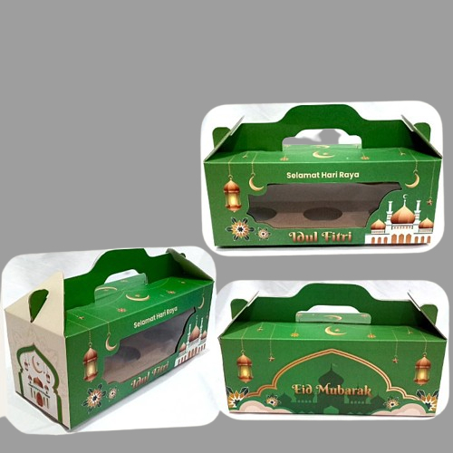

( 5 Pcs ) Dus Tenteng Kue Kering Lebaran Box Jinjing Cookies Idul Fitri Motif Masjid Coklat Muat 3 Toples Jar 600 ml
