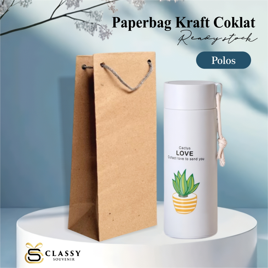 

(12pcs) PAPER BAG KRAFT POLOS LUSINAN - TAS SOUVENIR BOTOL PERNIKAHAN BAHAN KRAFT UK 10x10 x25 CM
