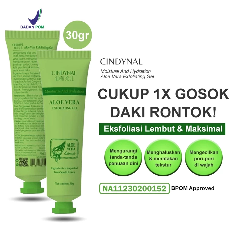 BPOM EXFOLIATING GEL ALOEVERA Perontok Daki Cindynal 30ml / Perontok Daki Dan Kulit Mati