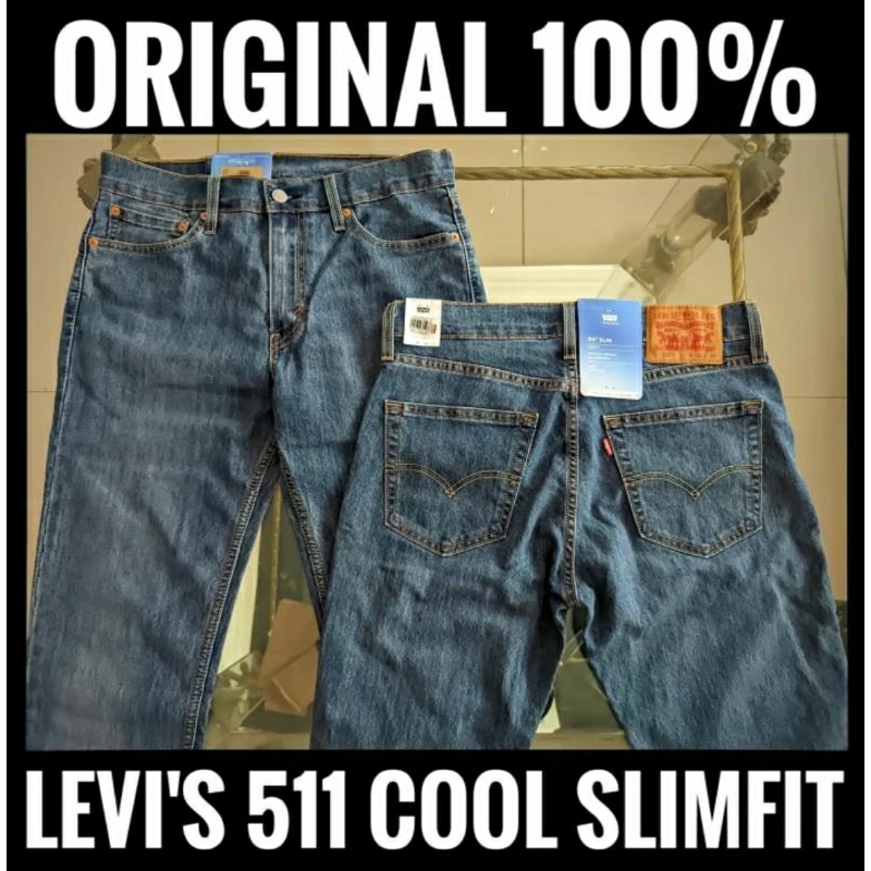 L E V I ' S 511 Original 100% Slim Fit Jeans Cool Performance Stretch Blue Lightweight Denim Coolmax
