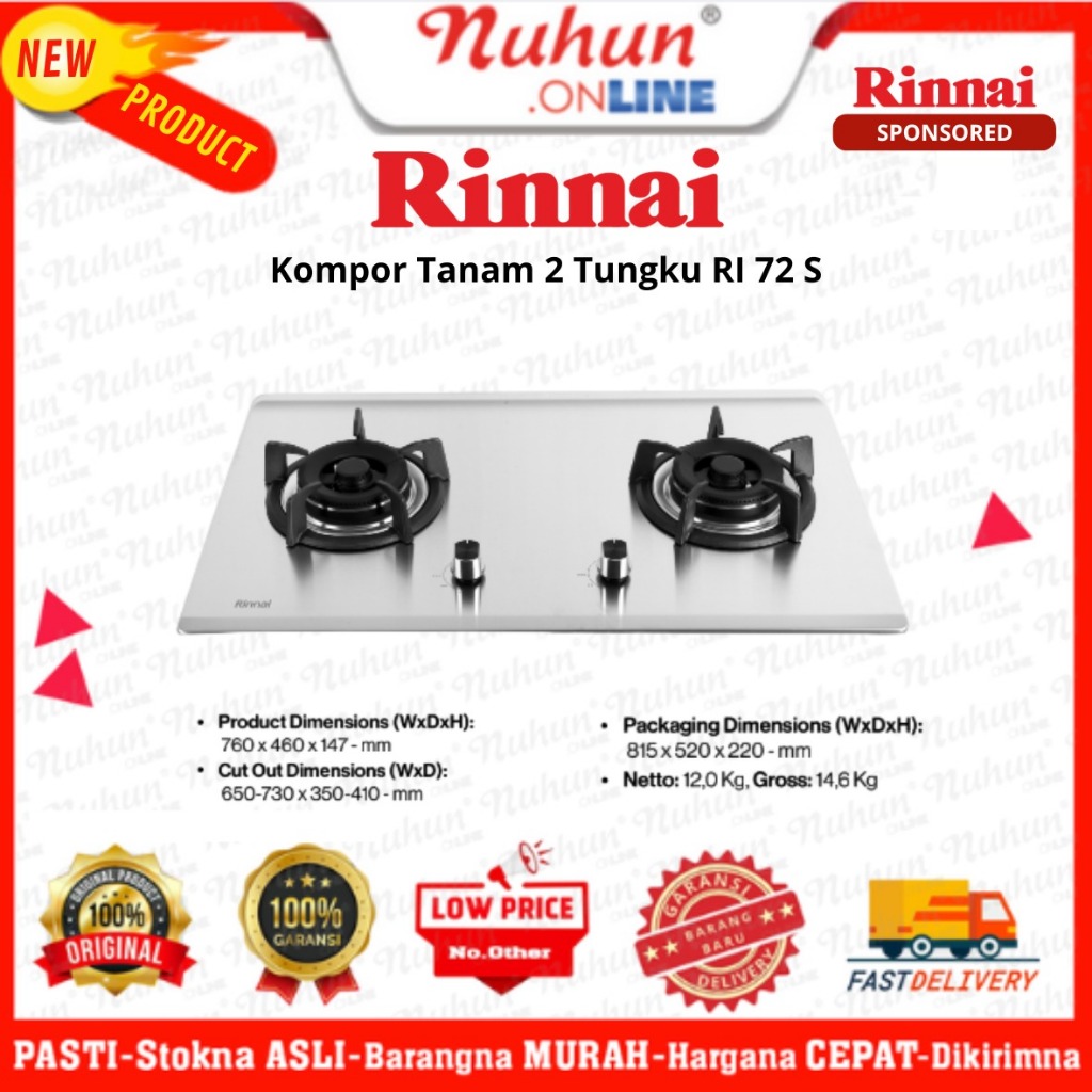 Rinnai Kompor Tanam Rinnai RB-72S Stainless Steel