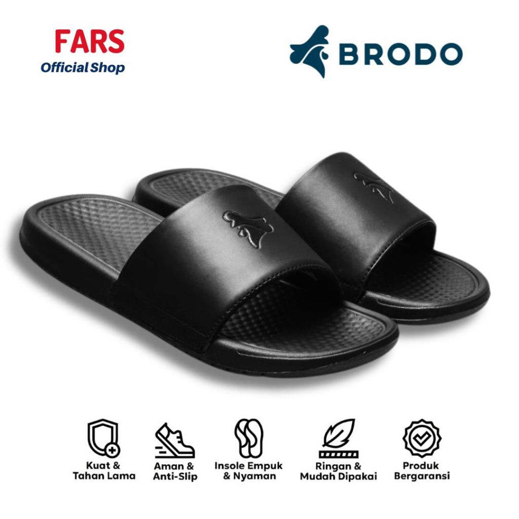 BRODO Sandal Broslides V2 Full Black Slip On Original Sendal Slide Slop Pria Hitam