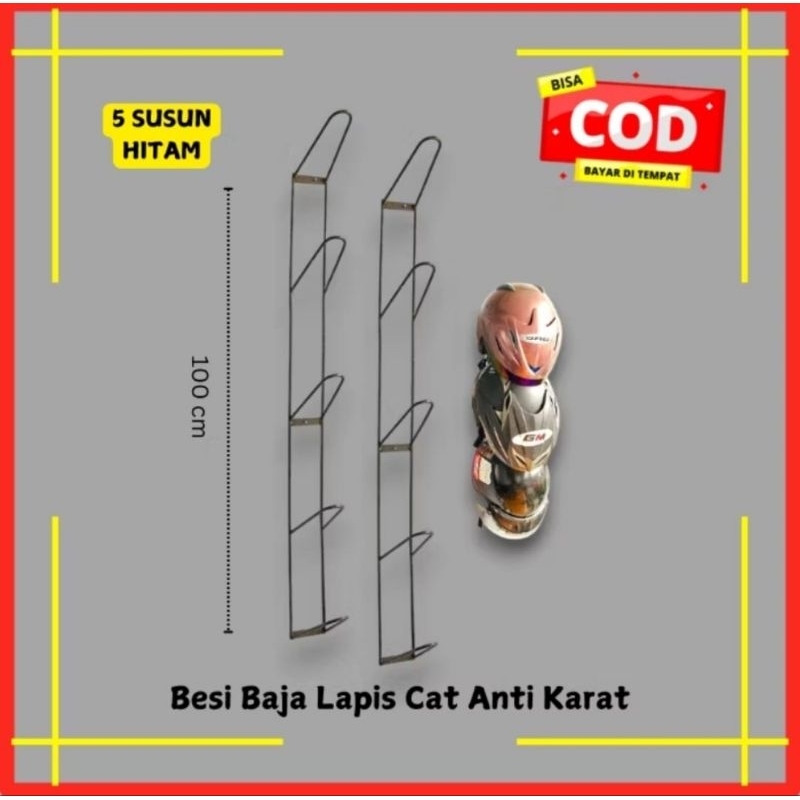 Gantungan Helm Dinding - Rak Penyimpanan Helm Gantung Tahan Karat untuk Rumah & Garasi hanya hitam f