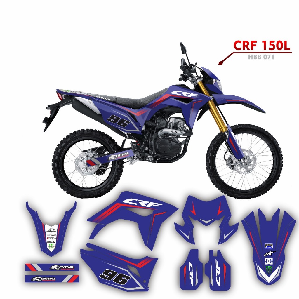 Decal Sticker - Stiker Dekal Honda CRF 150 L 096 MOTIF ABU ABU LIS BIRU