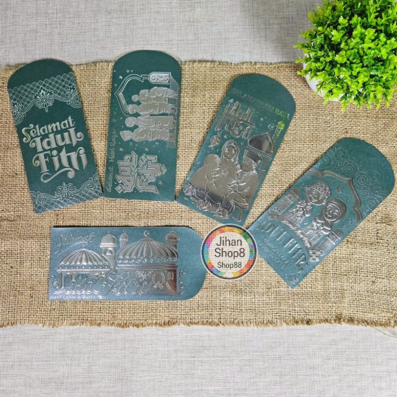 

50 lembar Amplop lebaran idul fitri premium poly embos silver ukuran panjang