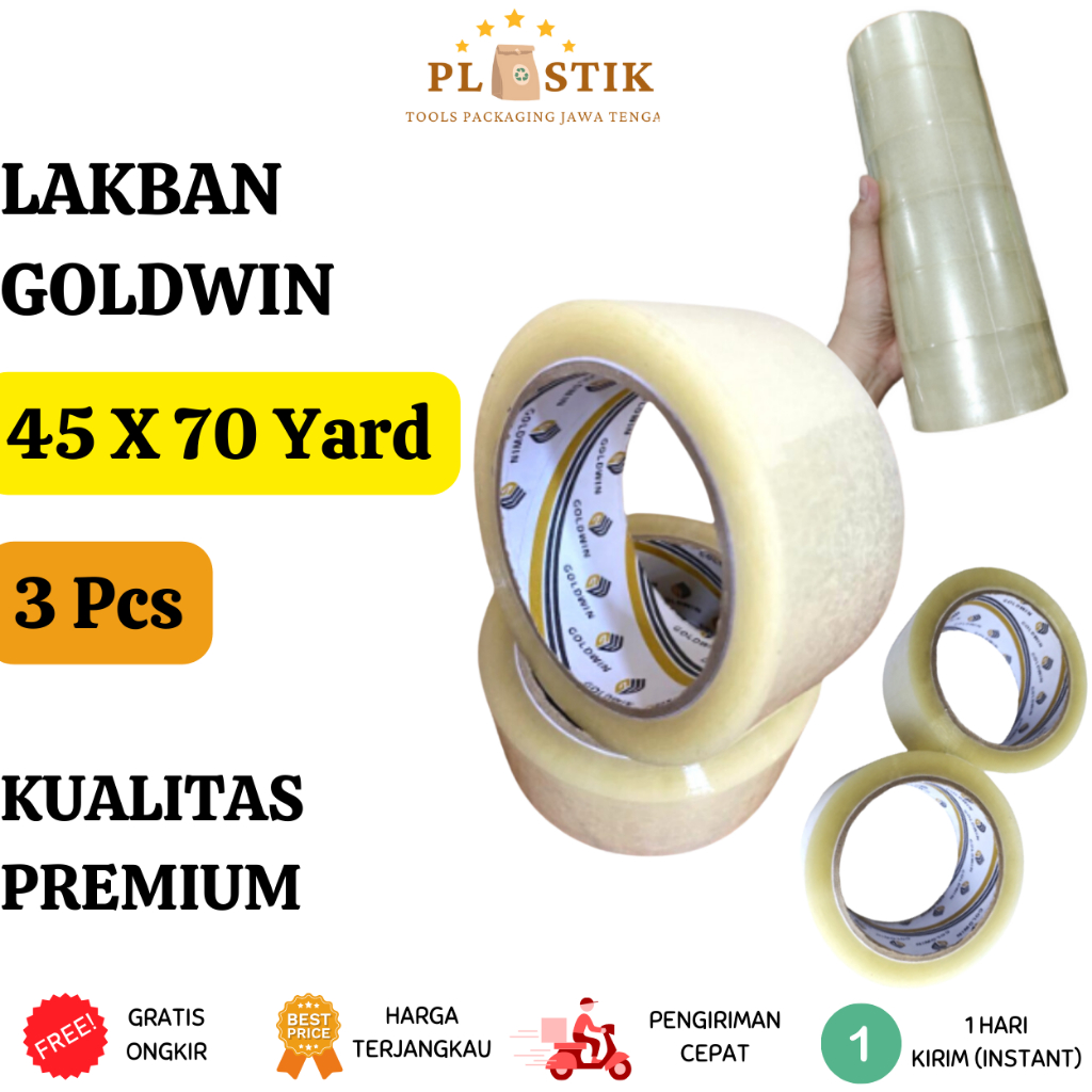 

[ISI 3] Lakban Bening Goldwin ukuran 45mm x 70 yard / Isolasi Packaging / Kebutuhan Online / Lakban Murah Grosir Packing