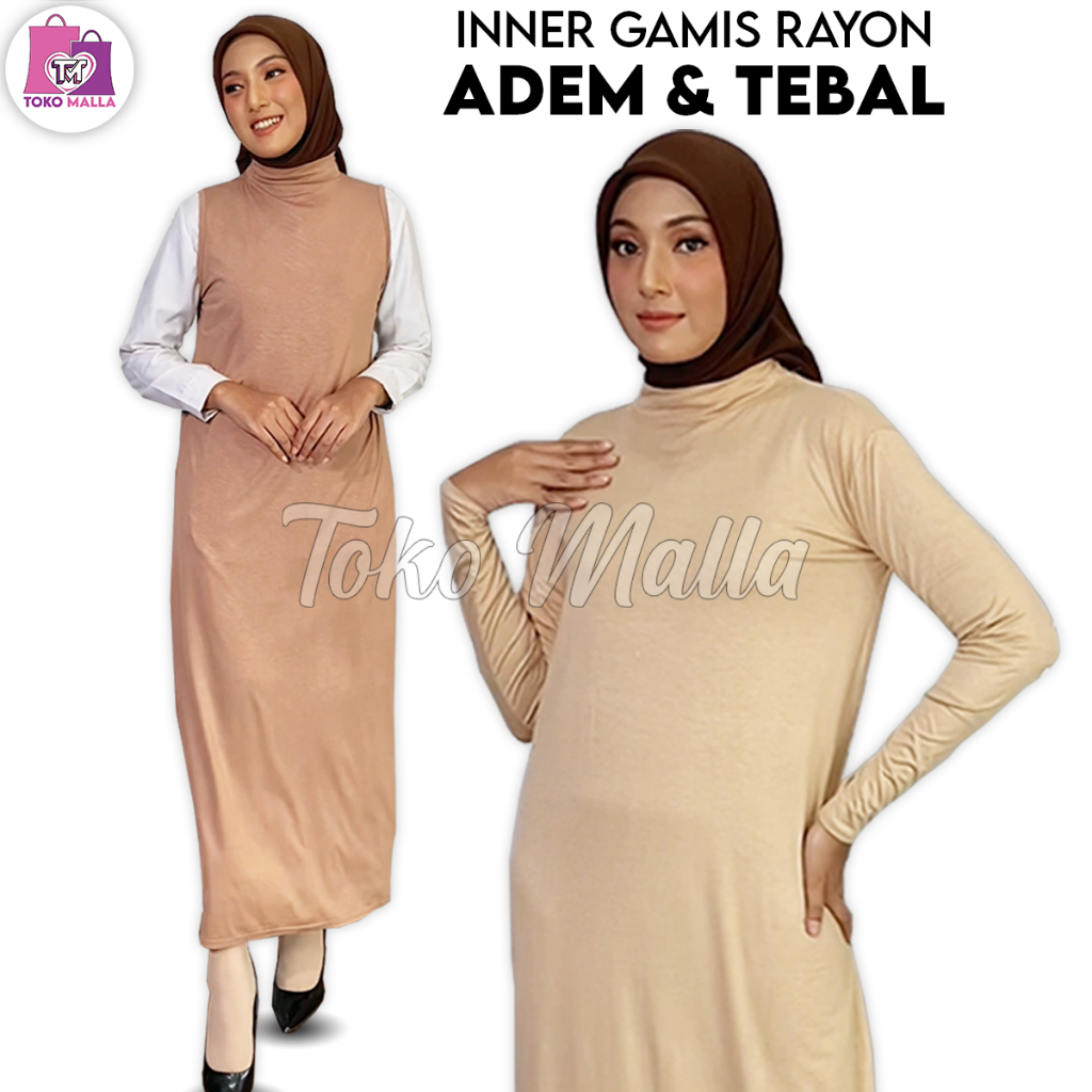 Gamis Inner Longdres Polos Bahan Rayon Premium Adem Tebal Baju Dalaman Iner Lengan Buntung Tangan Pa