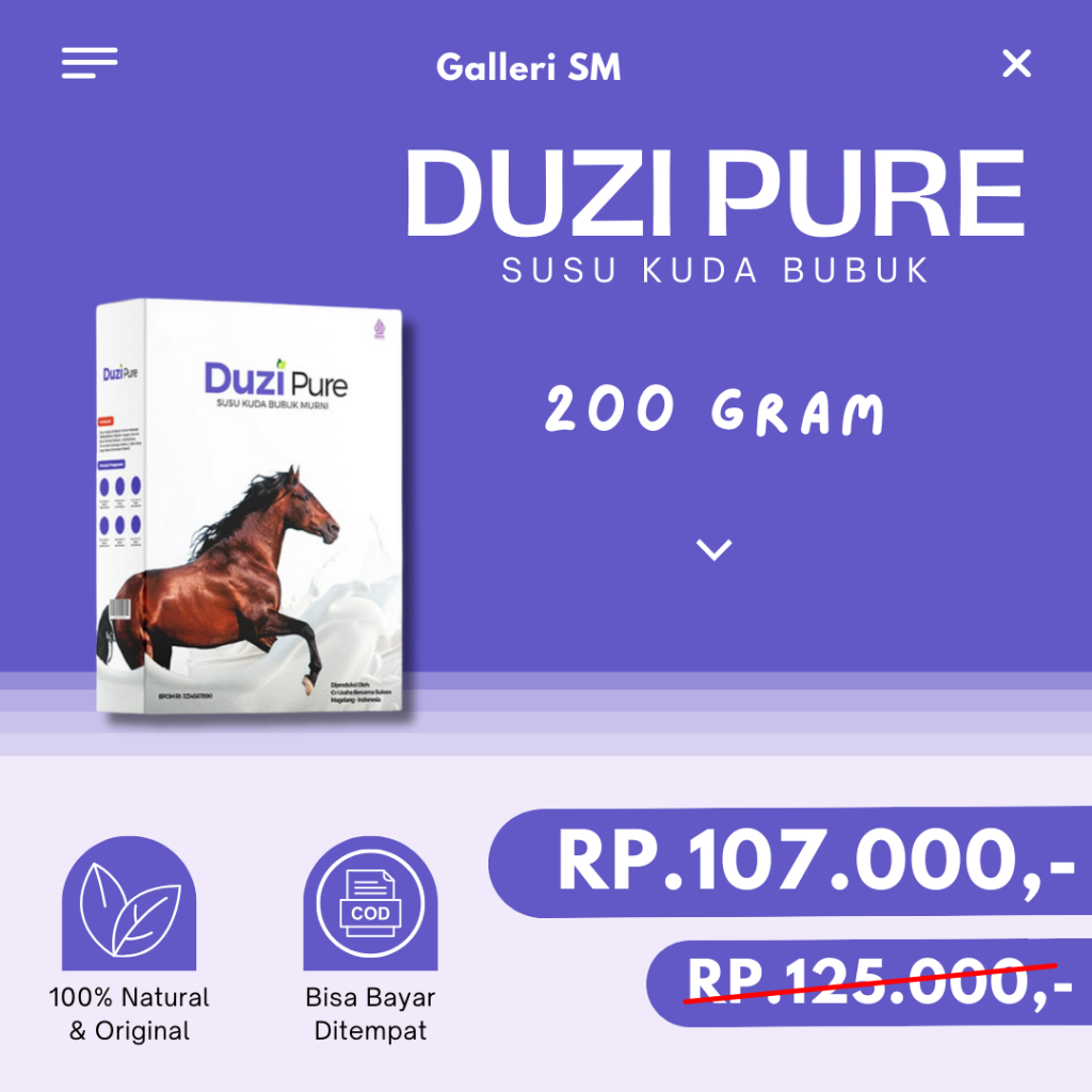 

Duzi Pure Susu Kuda Liar Lombok Susu Bubuk Murni Atasi Masalah Sendi Tulang Stroke Horse Milk Asli
