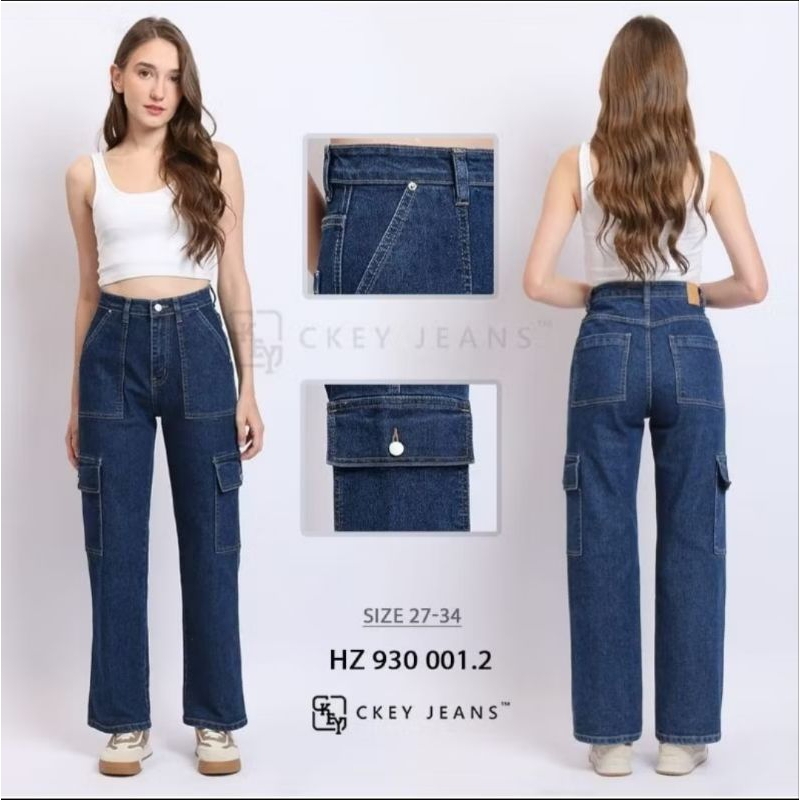 R&I - Kulot Loose Cargo CKEY Jeans Highwaist Premium Korea Style - Jeans Stretch