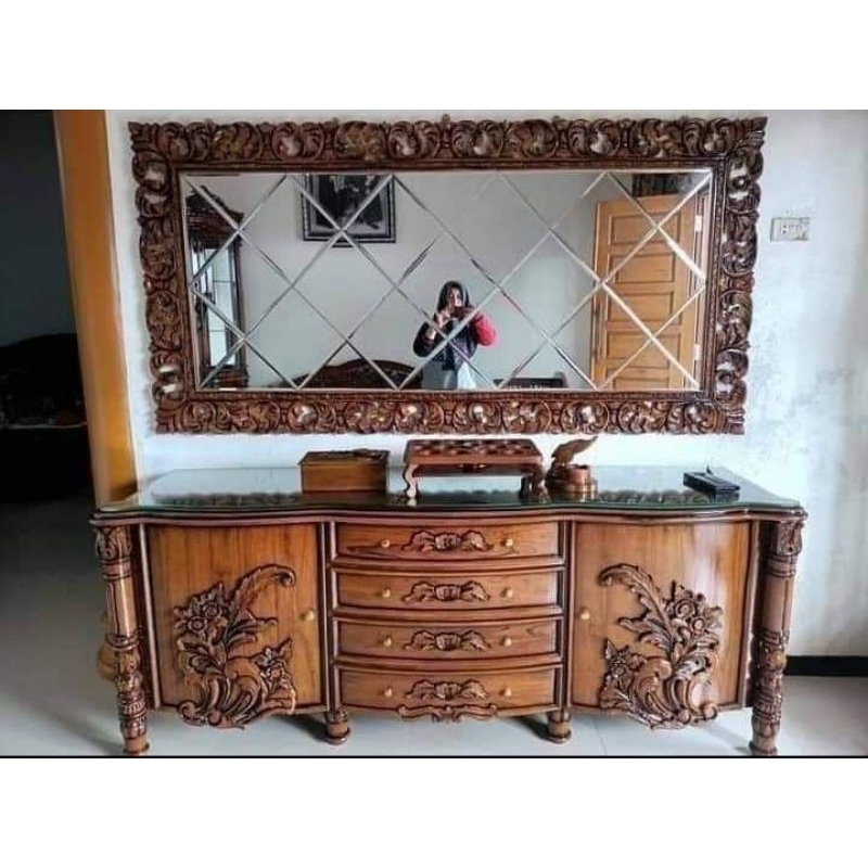 BUFFET, MEJA RIAS, CERMIN DINDING, KACA RIAS, CERMIN RIAS, FURNITURE JEPARA