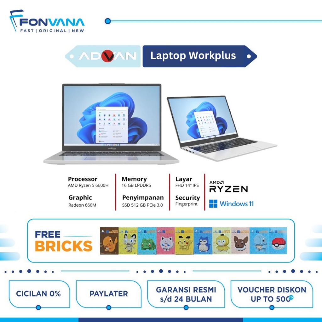 ADVAN Laptop Workplus AMD Ryzen 5 6600H 14'' FHD IPS Win 11 - Ryzen 5