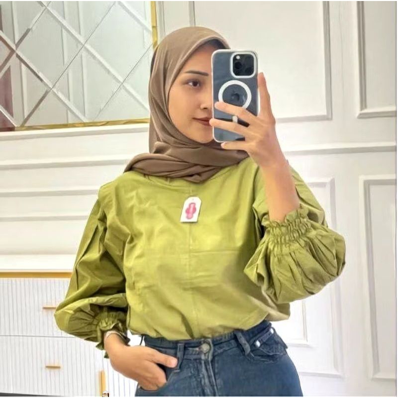 PRELOVED WOMENS CLOTHING SHOP | Moni Blouse Katun Linen || Blouse Puffy Lengan Balon || Atasan Wanit