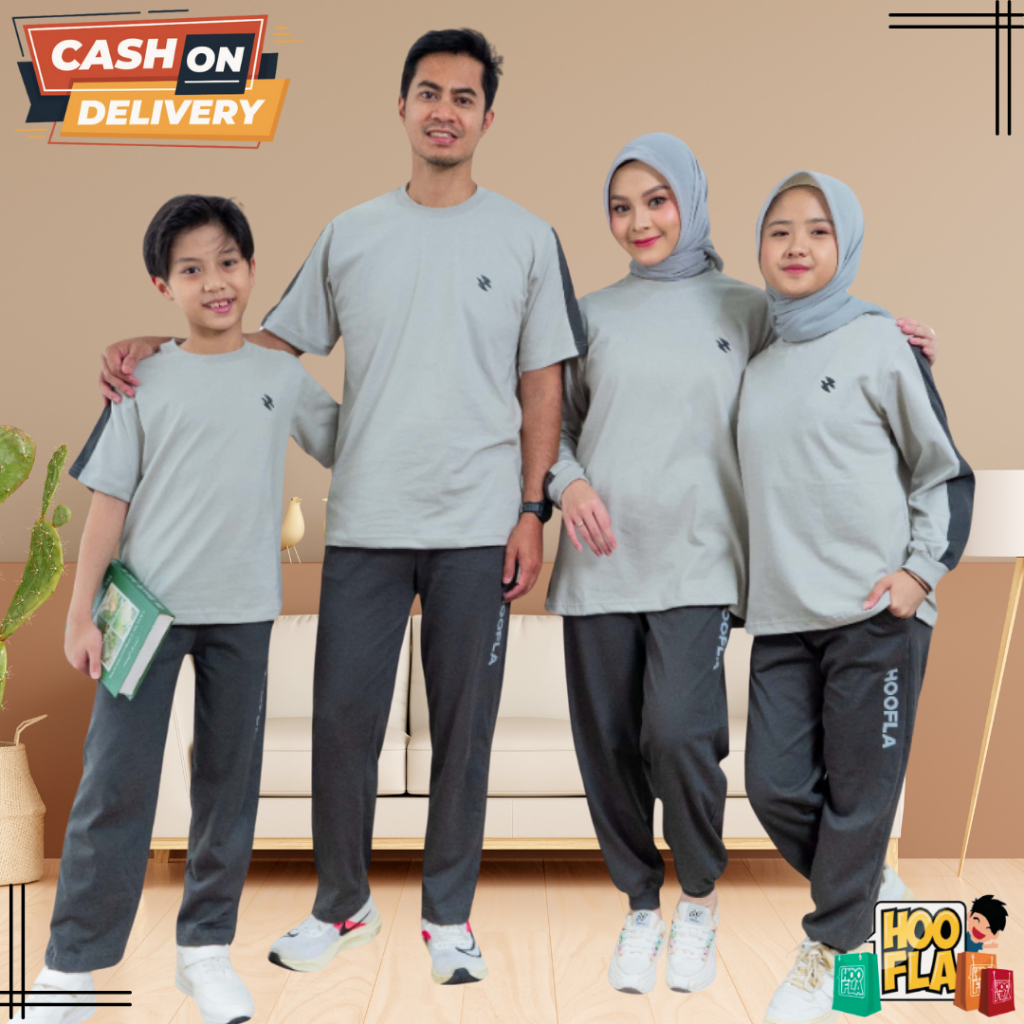 Setelan Baju Olahraga Senam Joging Wanita Pria Anak Muslim Terbaru Sporty Fam Set Grey