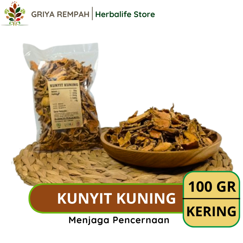 

KUNYIT KUNING KERING 100 GRAM Premium – Rempah Kunir Herbal Murni 100% Alami, Cocok untuk Jamu & Masakan Curcuma longa