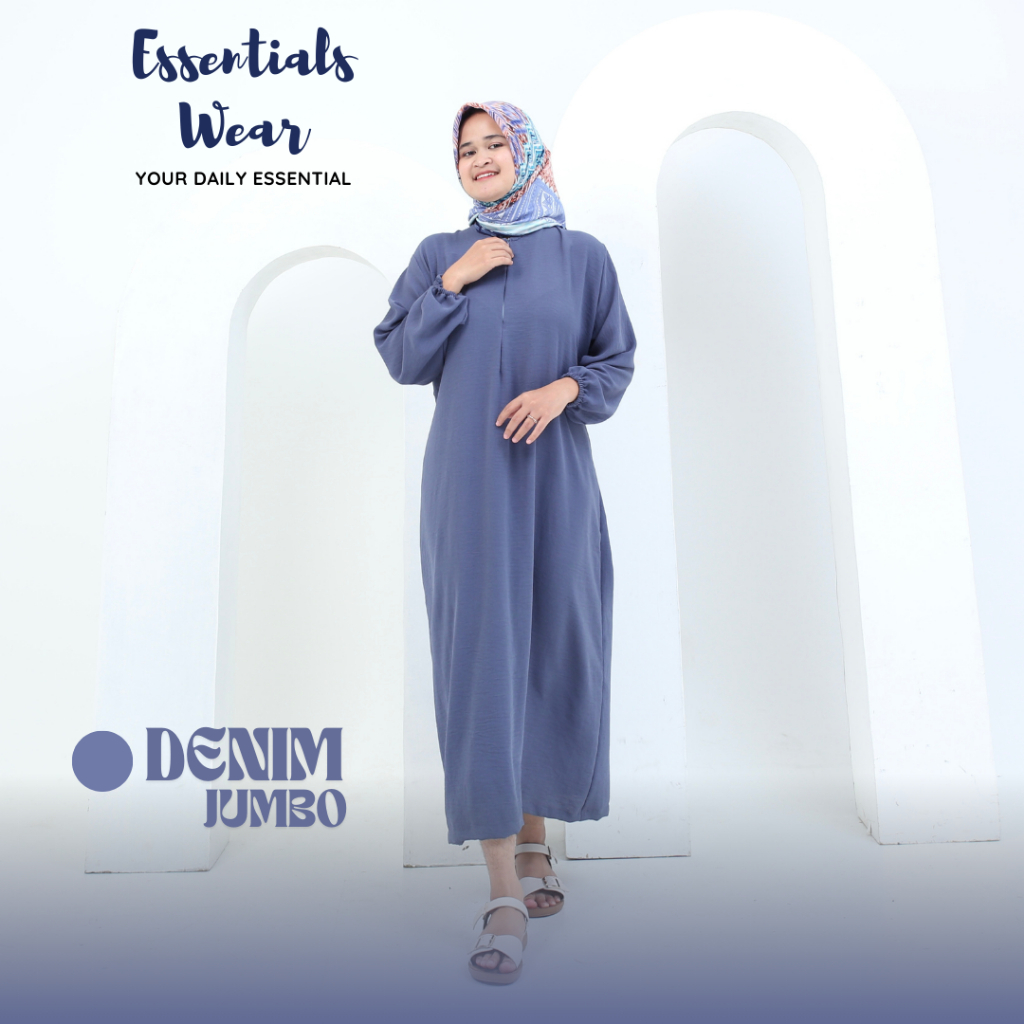 Gamis Jumbo LD 130 | Gamis Polos Bahan Crinkle | Gamis Lengan Balon | Gamis Lebaran