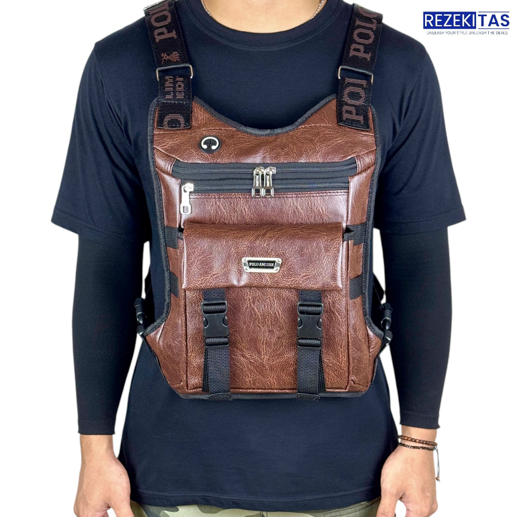 Tas Dada Kulit PU Leather Polo Amstar Polo Amstar Chest Bag Chest Rig Bag Tas Rompi  Selempang Dada