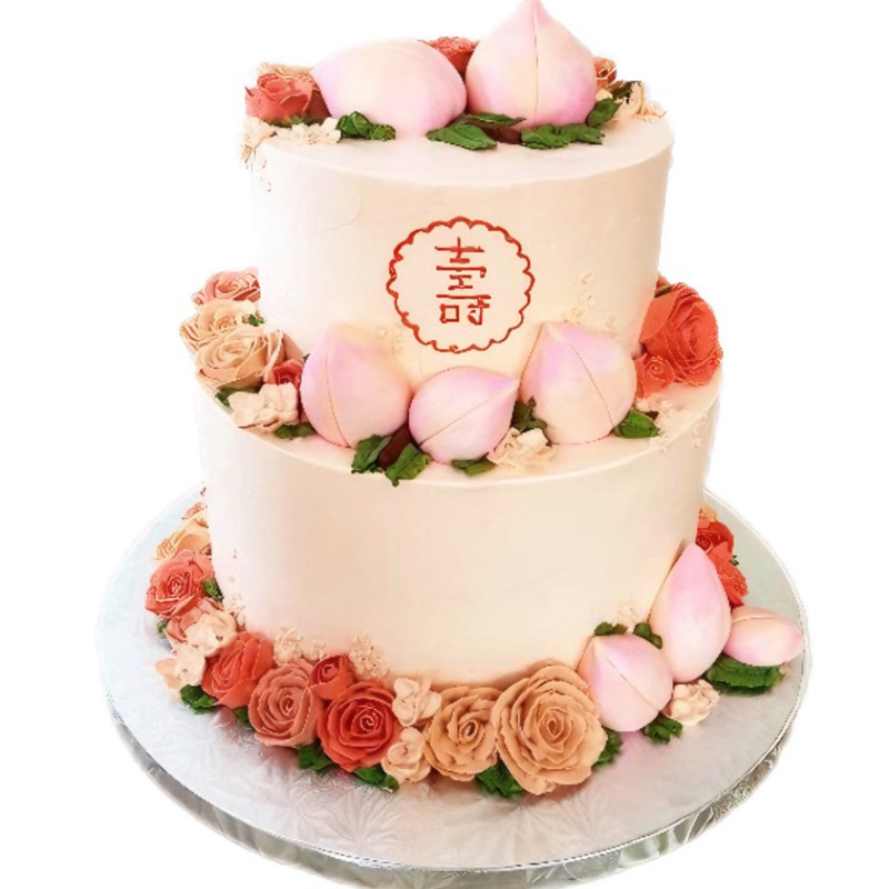 

Cake Pink Flower With Peach Fruit