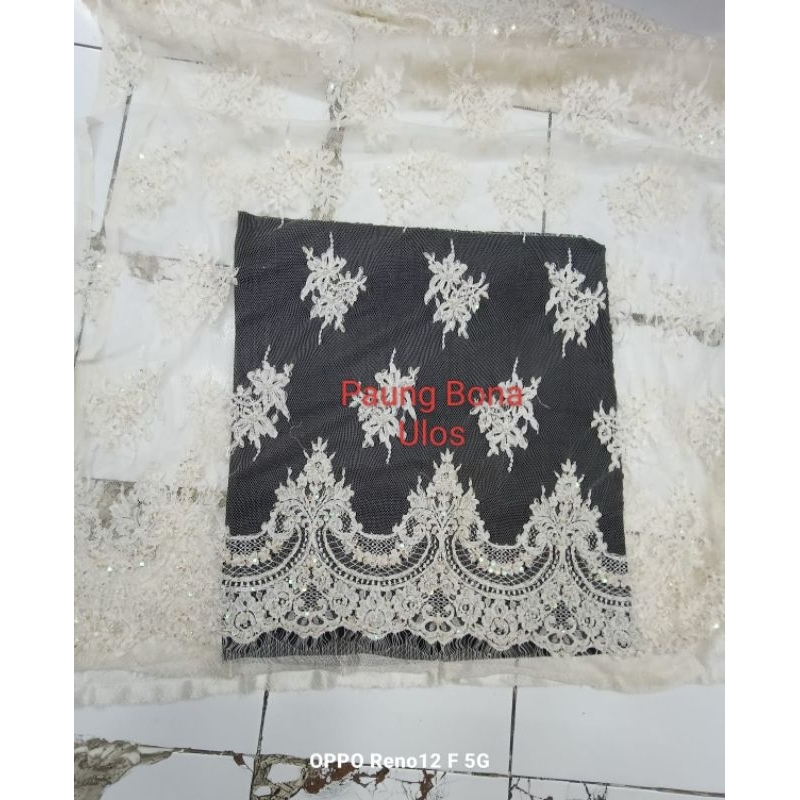 BAHAN KEBAYA TILE SEMI PERANCIS SUDAH DIPAYET WARNA PUTIH TULANG