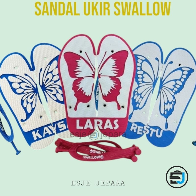 Sandal Ukir Swallow motif kupu - kupu