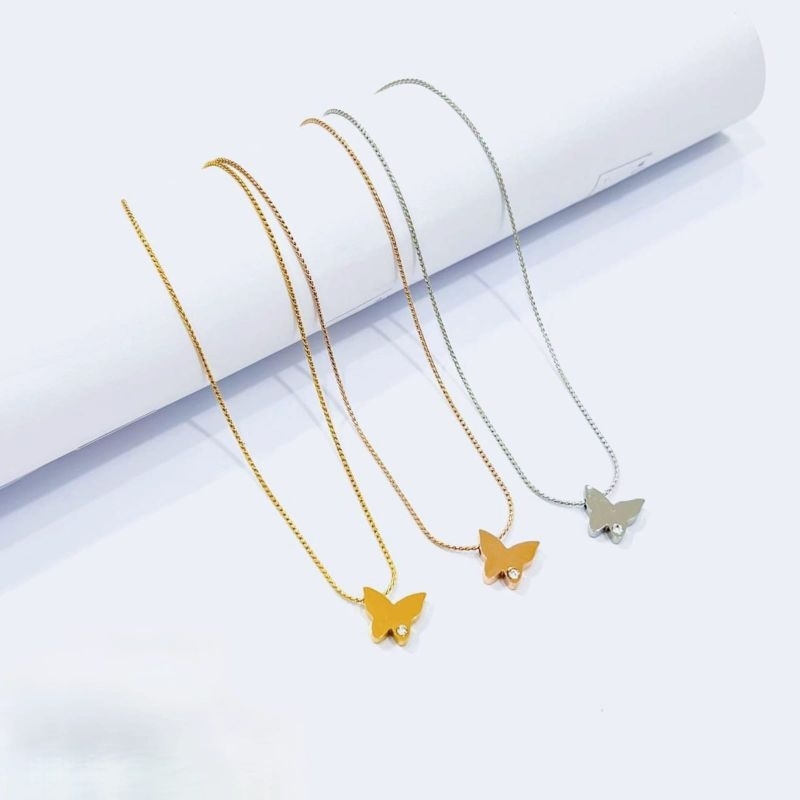 kalung titanium asli liontin kupu-kupu viral