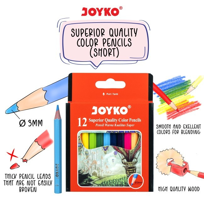 Pensil Warna 12 Pendek Joyko CP-102 / Pensil 12 Warna Joyko / Color Pencil Joyko / Pensil Warna Pend