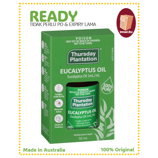 Thursday Plantation 100% Pure Eucalyptus Oil 50ml - Minyak Aromatherapy  - 100% ORIGINAL - BARANG RE
