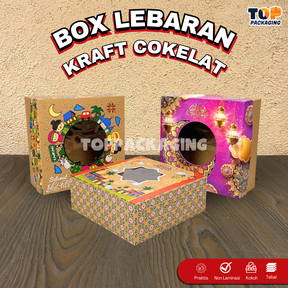 Box Kraft Lebaran Idul Fitri Kotak Hampers Souvenir Bingkisan Lebaran 20x20x7.5 22x22x10 cm