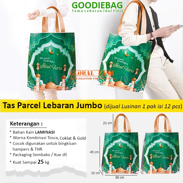 

isi 12 Goodie bag lebaran laminasi JUMBO elegant / tas hari raya idul fitri Ramadhan sembako kuat