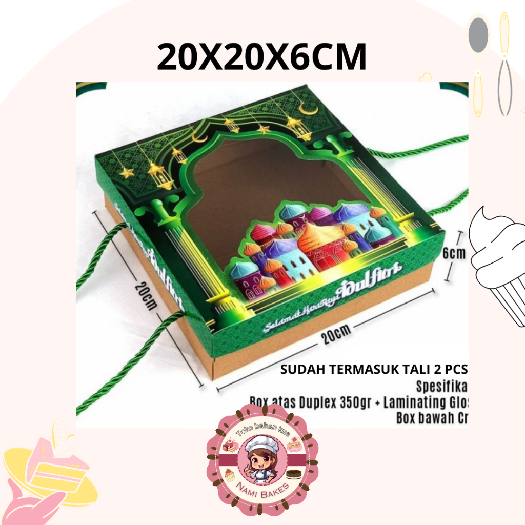 

Kotak Lebaran 20x20x6cm ( sudah termasuk tali ) Box Hampers Idul fitri Eid Mubarak