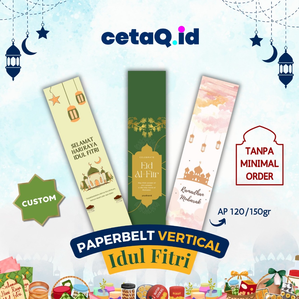 

Paperbelt Idul Fitri Custom Vertikal, Paperbelt Lebaran Ramadhan Kareem, Sleeve Eid Mubarak Hampers