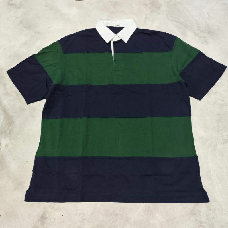 Baju kaos kerah polo rugby gu hijau navy
