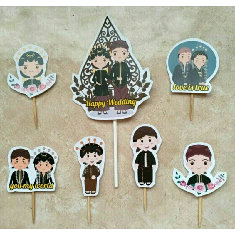 cake topper hiasan kue hiasan nasi tumpeng happy wedding selamat pernikahan tema adat jawa