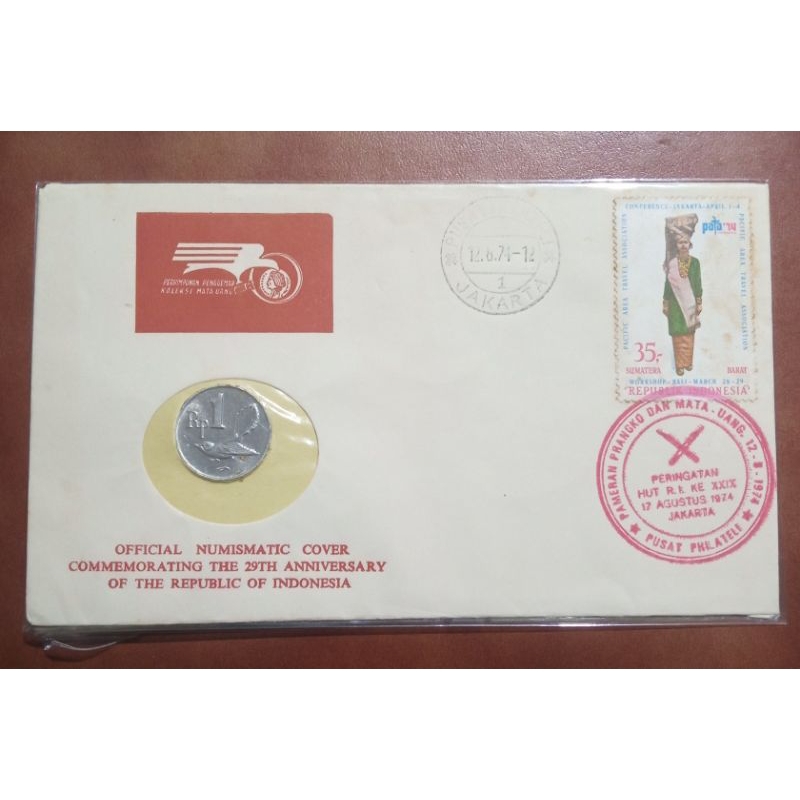 

Perangko SHP Official Numismatic Cover Commemorating The 29th Anniversary Of The Republic Indonesia