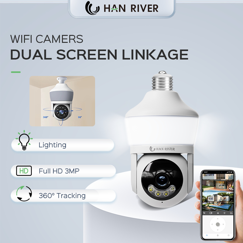 HAN RIVER CCTV Camera Smart Bohlam Lensa 3MP Full HD Rotation 360° Tracking Voice Smart Wifi Kamera