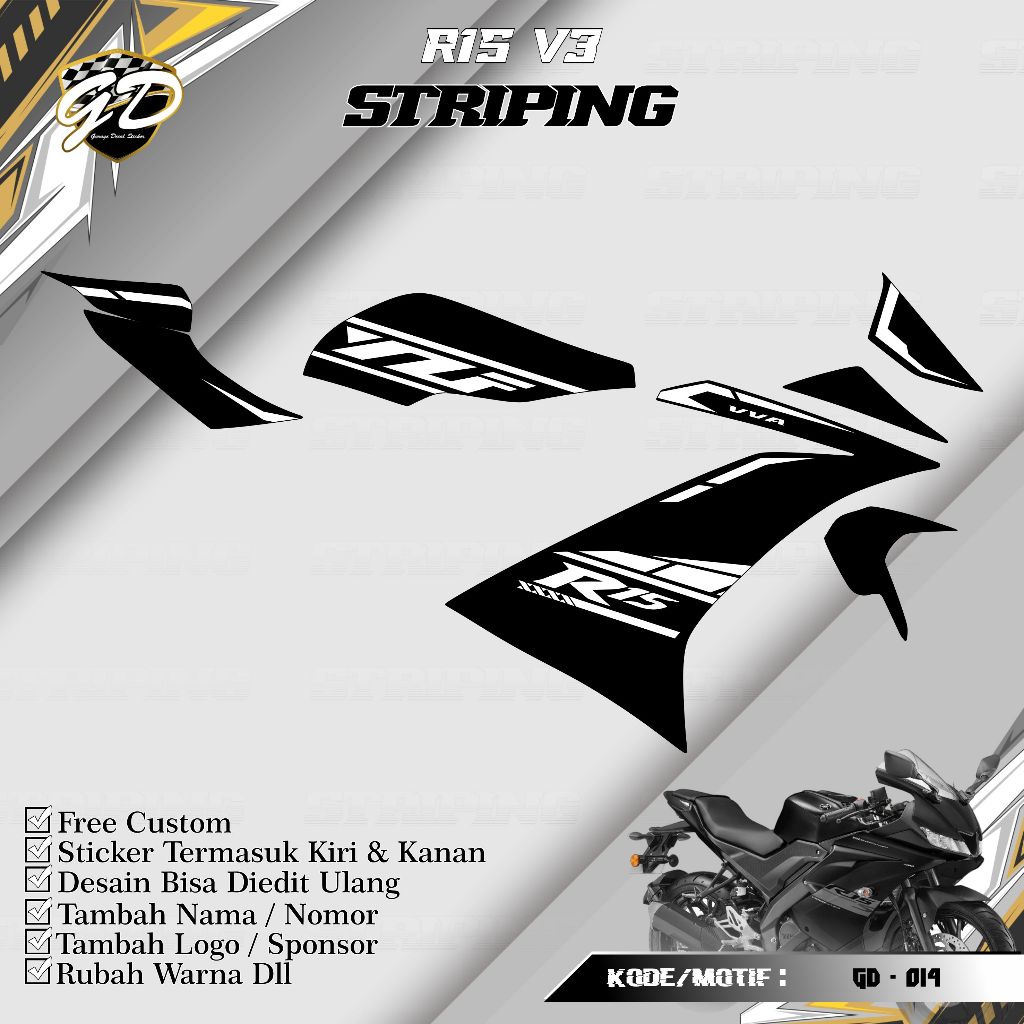 Striping R15 V3 Stiker Striping R15 V3 Striping Variasi R15 V3 GD-014